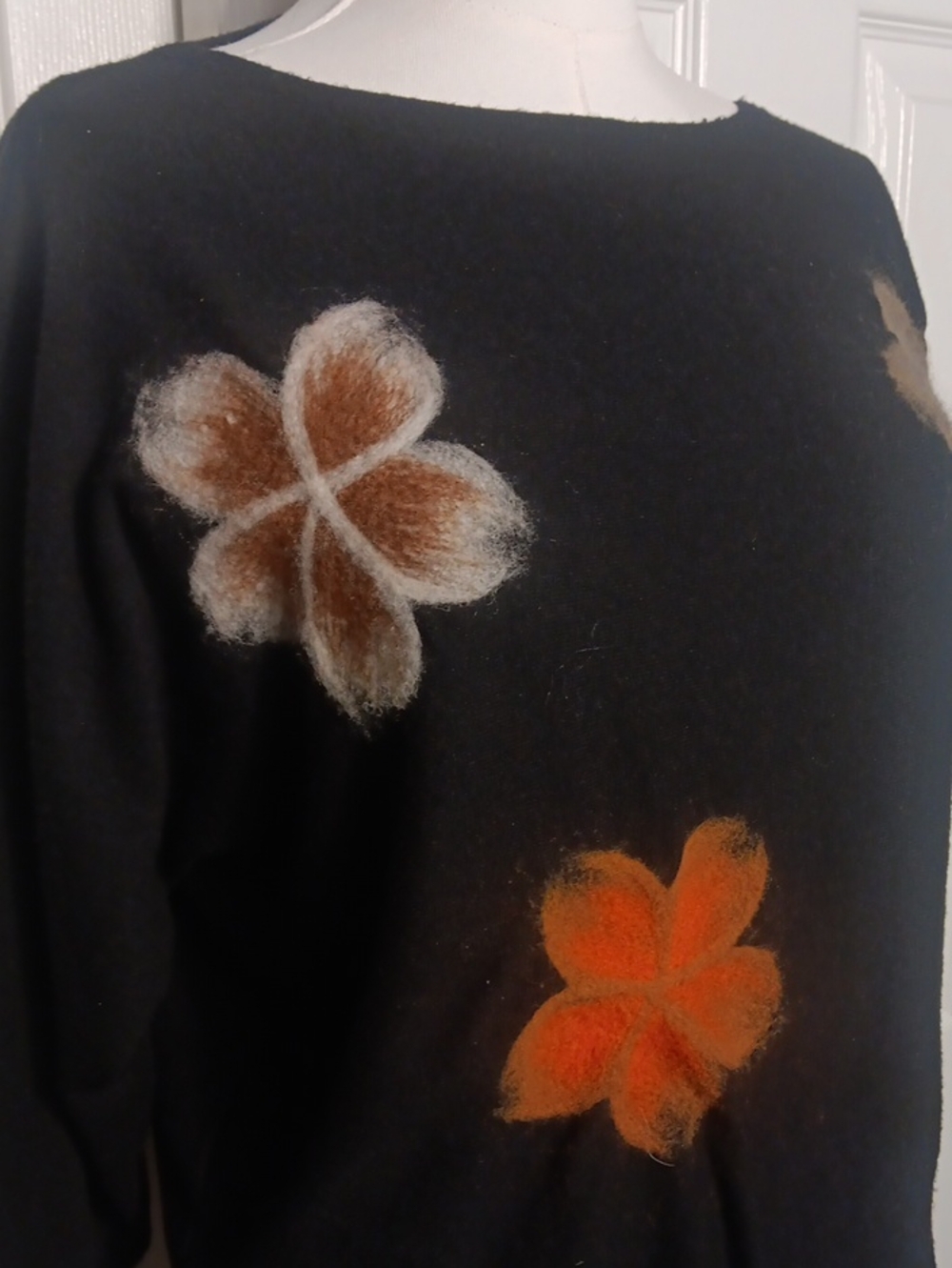 Aaeda Black Felted Floral Applique Dolman Sweater - Picture 3 of 9